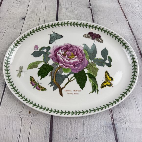 Portmeirion Botanic Garden 1972 Shrubby Peony 14.5" Oval Steak Platter Euc Dish - Picture 1 of 5